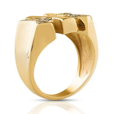 14K Solid Yellow Gold Mens Diamond Pinky Yankee Ring 0.15 Ctw